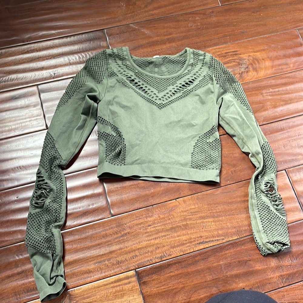 ALO Yoga Olive Green Mesh Long Sleeve Top
